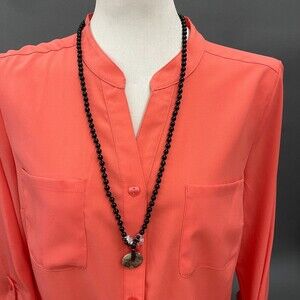 Black Beads Beaded Clear Stone Pendant Women's Fashion Necklace NWOT